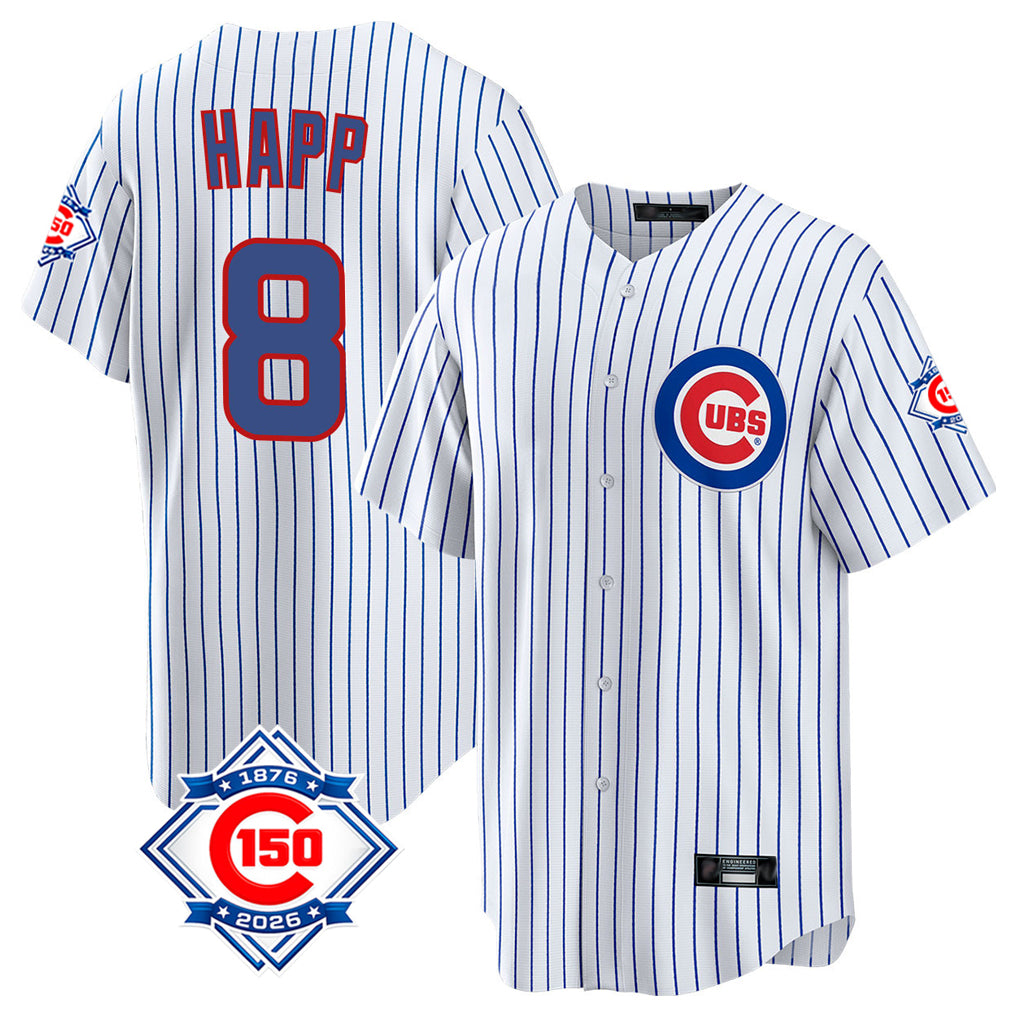 harde C.Cubs #8 Ian Happ Player White 150th Anniversary Home Game Stitched Jerseys