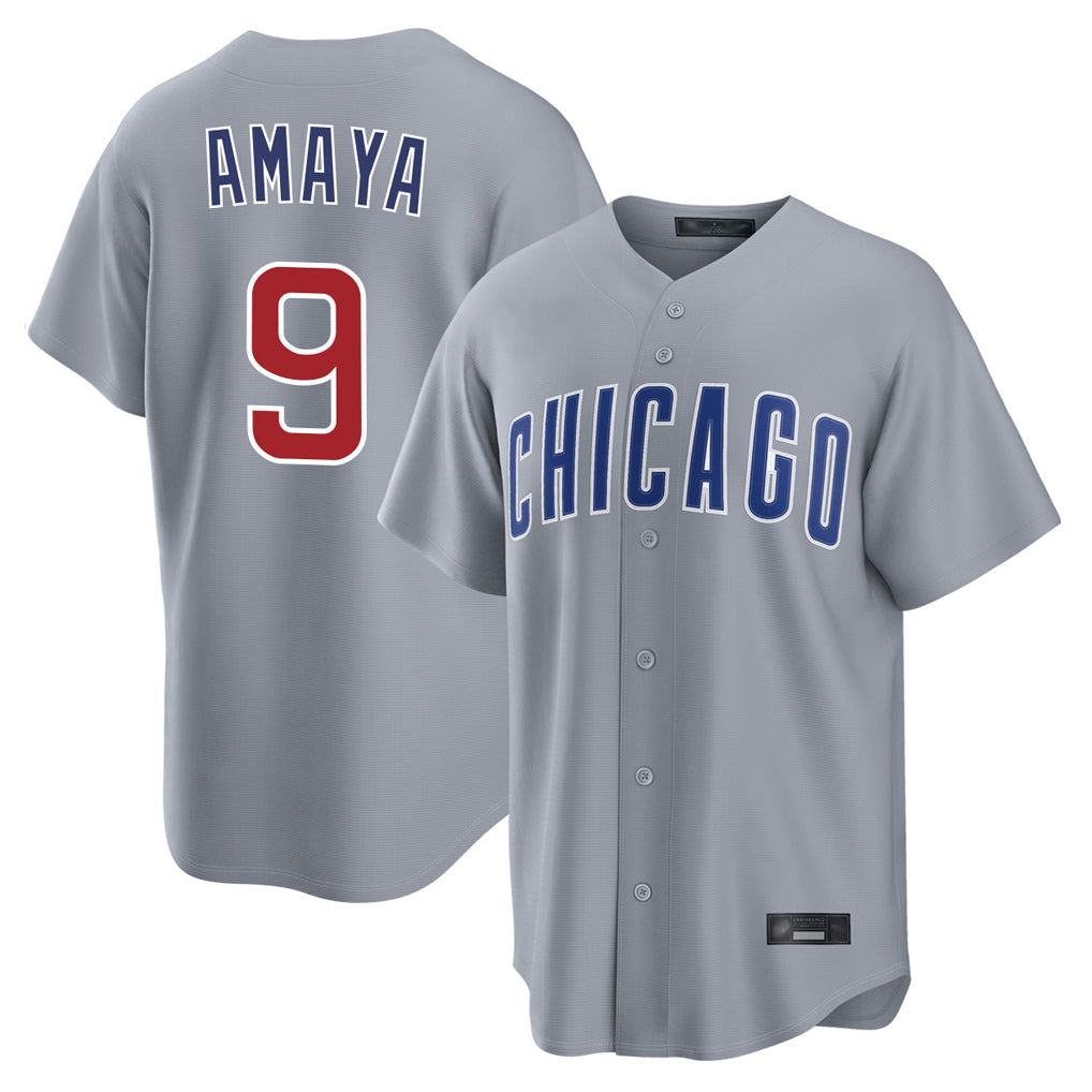 harde C.Cubs #9 Miguel Amaya Player Gray Home Game Stitched Jerseys
