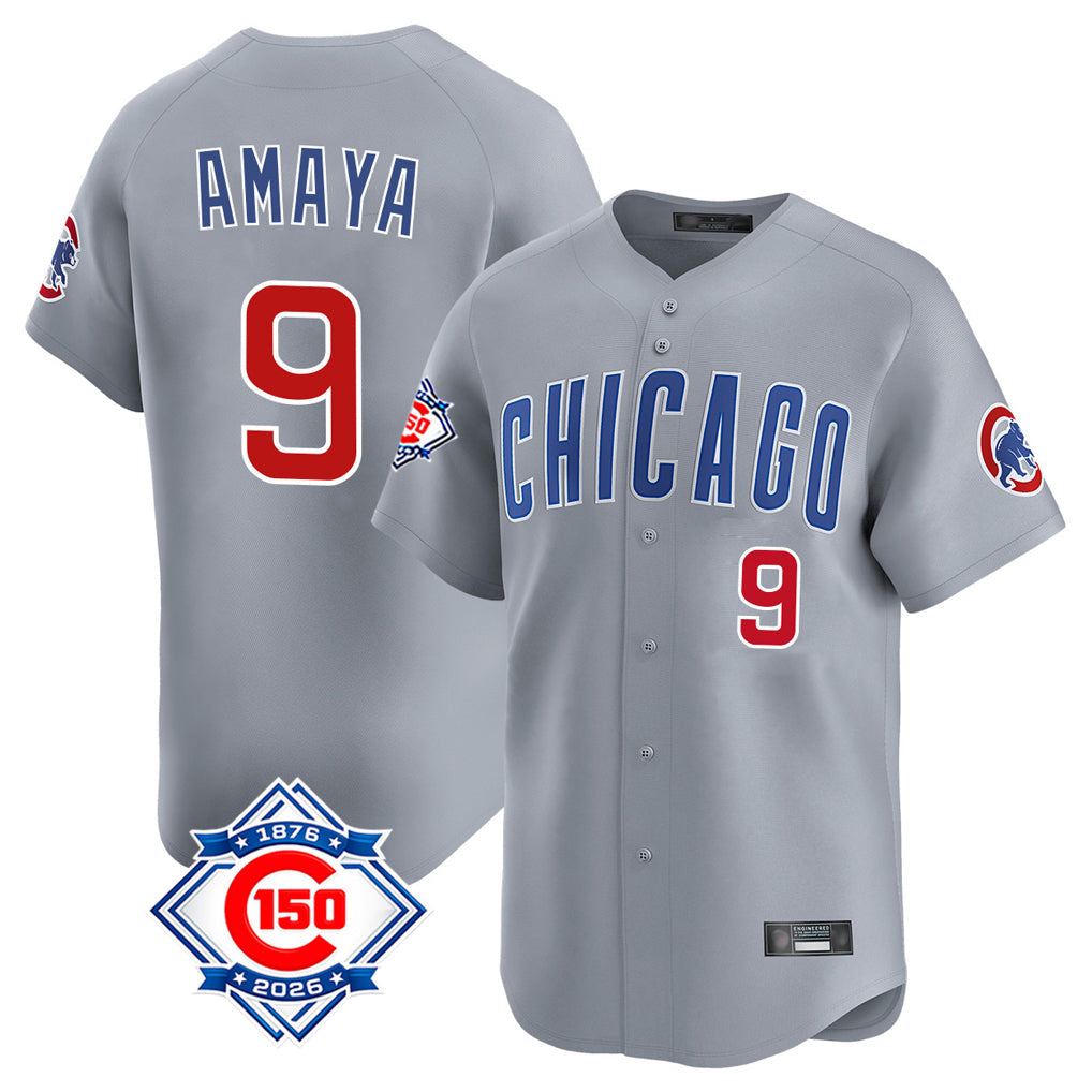 harde C.Cubs #9 Miguel Amaya Player Gray Road 150th Anniversary Limited Home Stitched Jerseys