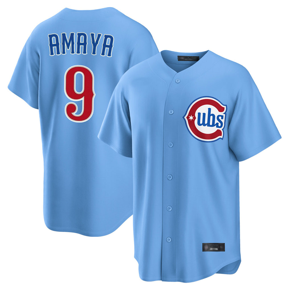 harde C.Cubs #9 Miguel Amaya Player Light Blue Home Game Stitched Jerseys