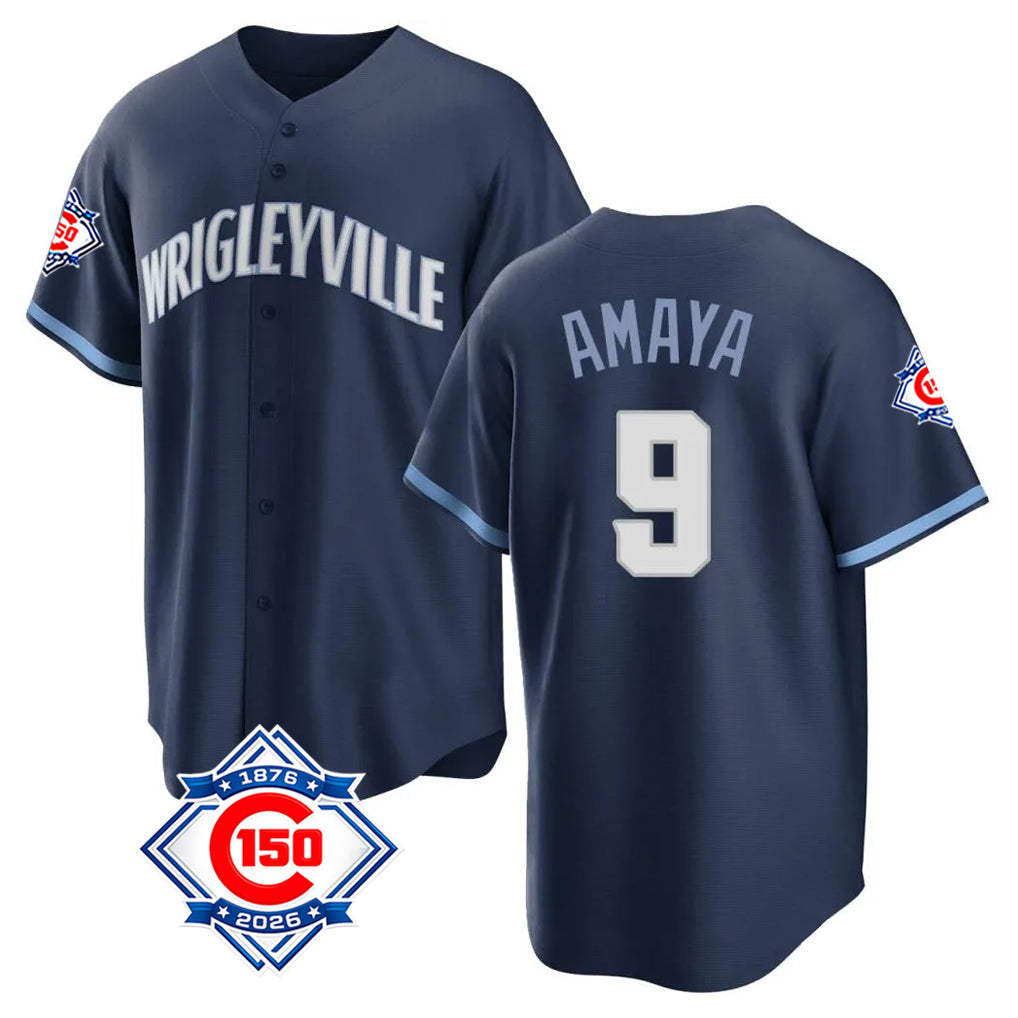 harde C.Cubs #9 Miguel Amaya Player Navy 150th Anniversary City Connect Home Game Stitched Jerseys