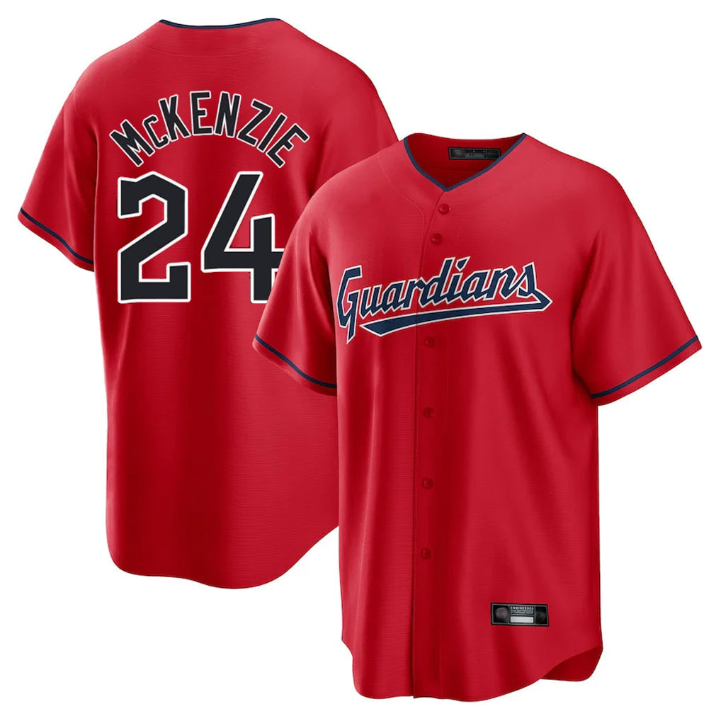 harde C.Guardians #24 Triston McKenzie Player Red Home Game Stitched Jerseys