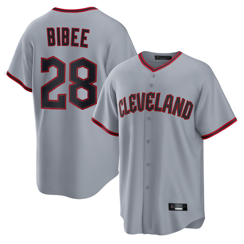 harde C.Guardians #28 Tanner Bibee Player Gray Home Game Stitched Jerseys