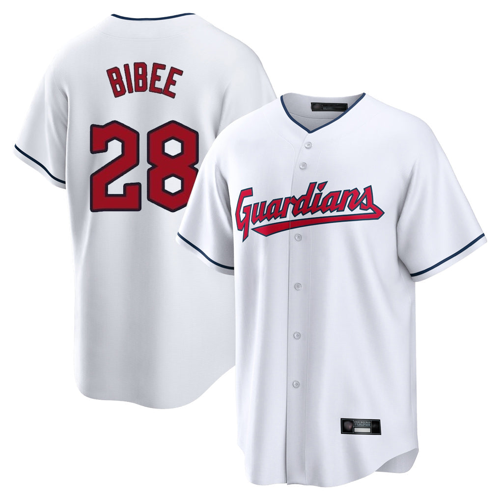 harde C.Guardians #28 Tanner Bibee Player White Home Game Stitched Jerseys