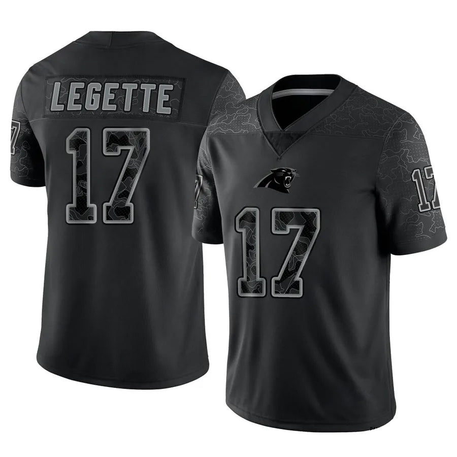 harde C.Panthers #17 Xavier Legette Player Black REFLECTIVE Limited Stitched Jerseys