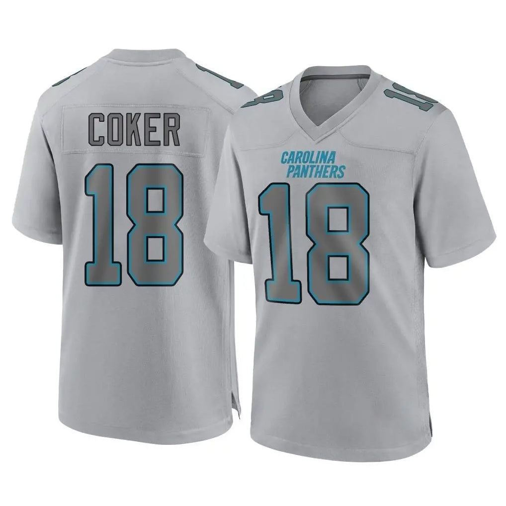 harde C.Panthers #18 Jalen Coker Player Gray Atmosphere Fashion Game Stitched Jerseys