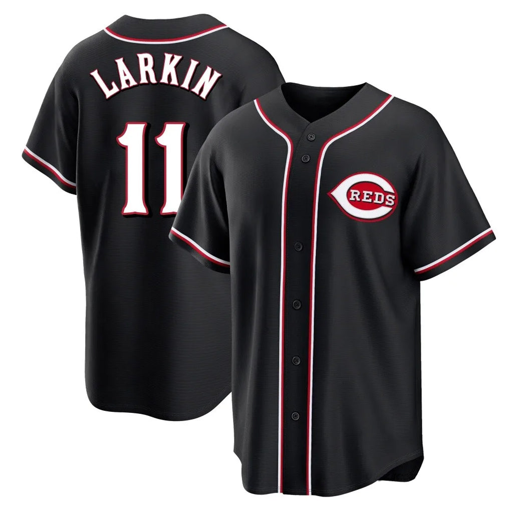 harde C.Reds #11 Barry Larkin Player Black Fashion Out Home Game Stitched Jerseys