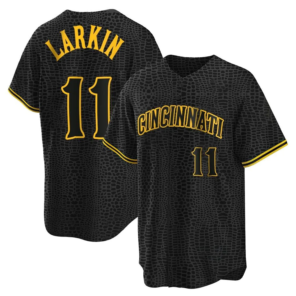 harde C.Reds #11 Barry Larkin Player Black Snake Skin City Home Stitched Jerseys