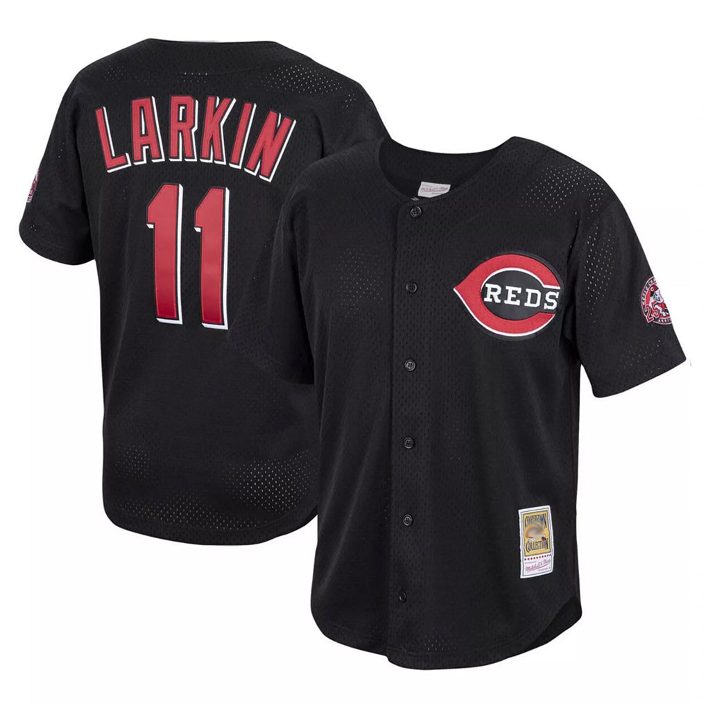 harde C.Reds #11 Barry Larkin Player Mitchell & Ness Black Throwback Cooperstown Mesh Game Stitched Jerseys