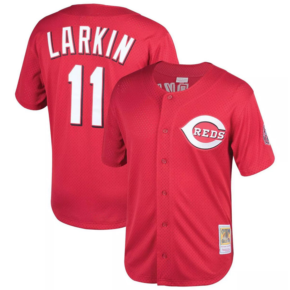 harde C.Reds #11 Barry Larkin Player Mitchell & Ness Red Throwback Cooperstown Mesh Game Stitched Jerseys