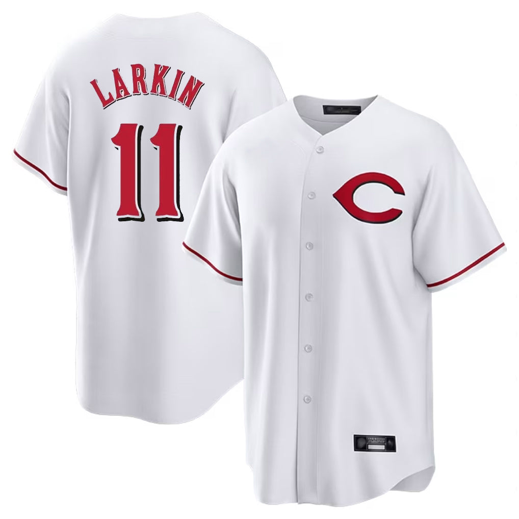 harde C.Reds #11 Barry Larkin Player White Home Game Stitched Jerseys