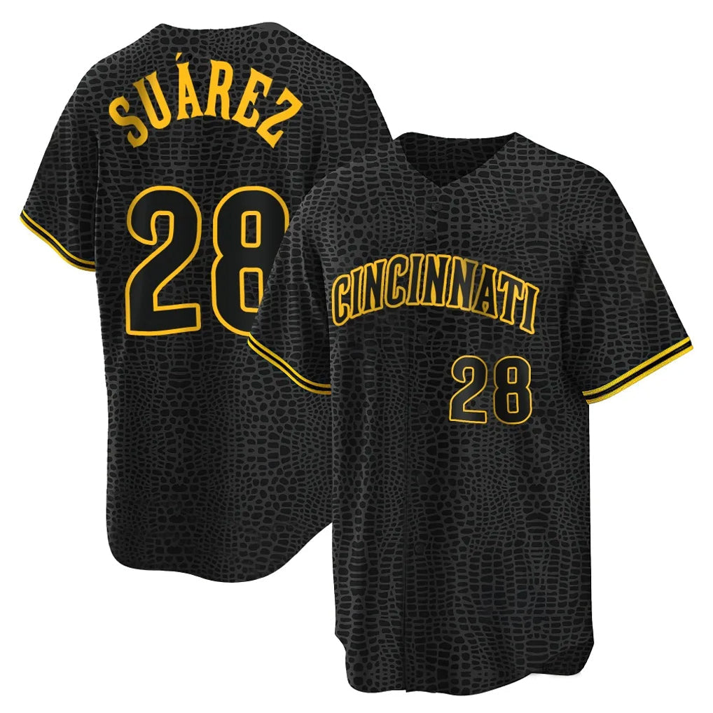 harde C.Reds #28 Eugenio Su¡§¡érez Player Black Snake Skin City Home Stitched Jerseys