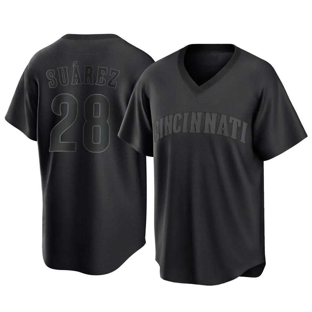 harde C.Reds #28 Eugenio Su¡§¡érez Player Black T-shirt Game Home Stitched Jerseys