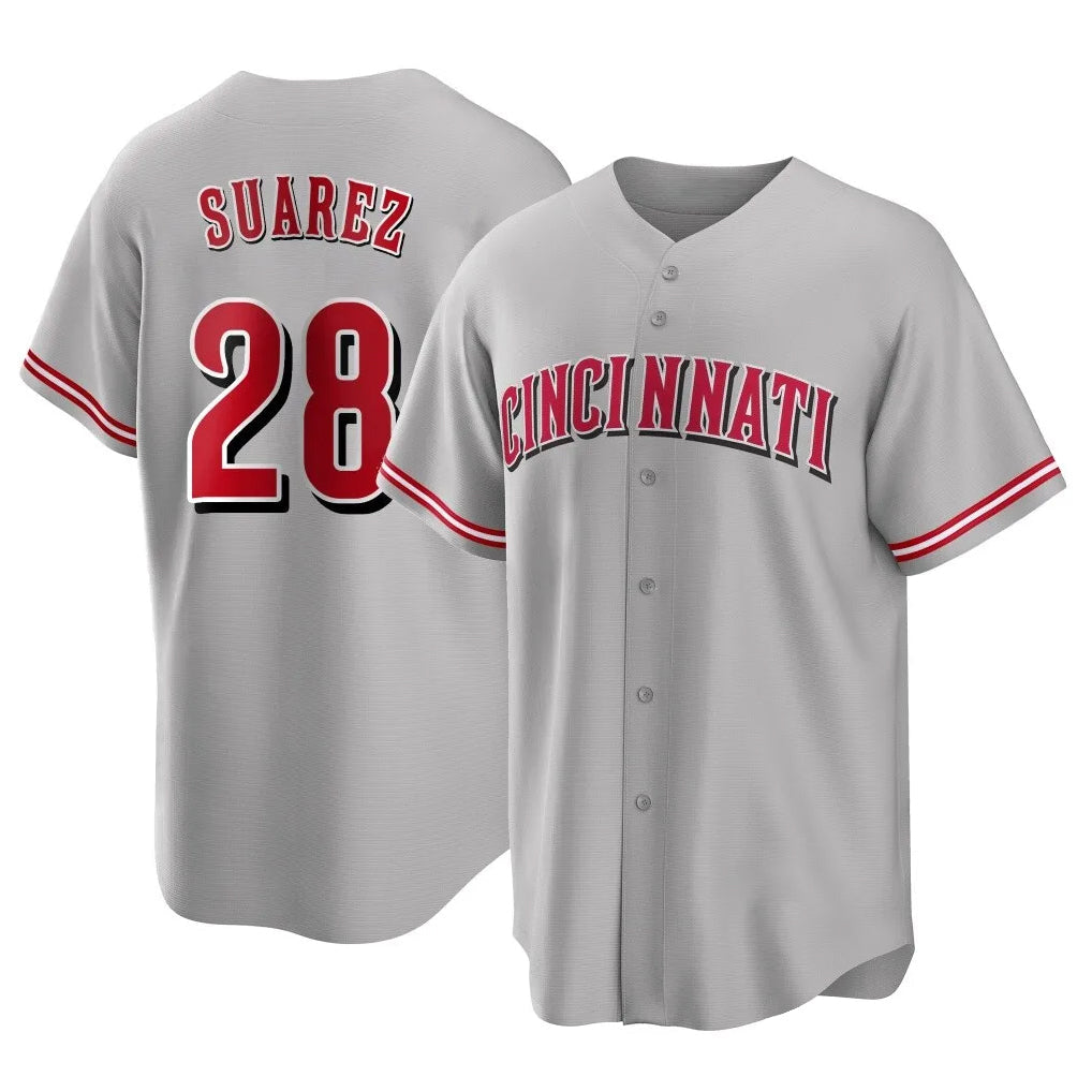 harde C.Reds #28 Eugenio Su¡§¡érez Player Gray Home Game Stitched Jerseys
