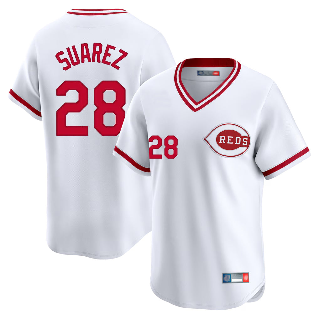 harde C.Reds #28 Eugenio Su¡§¡érez Player White Cooperstown Collection Limited T-shirt Home Stitched Jerseys