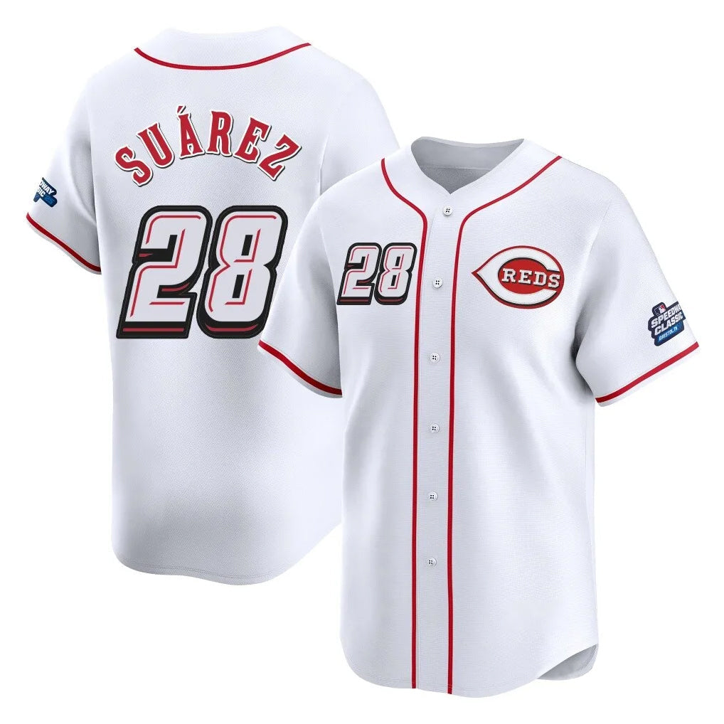 harde C.Reds #28 Eugenio Su¡§¡érez Player White Speedway Classic Home Limited Stitched Jerseys