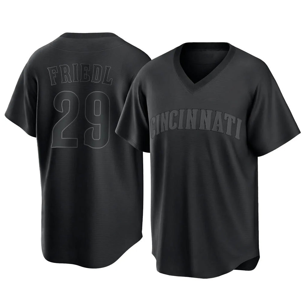 harde C.Reds #29 TJ Friedl Player Black T-shirt Game Home Stitched Jerseys