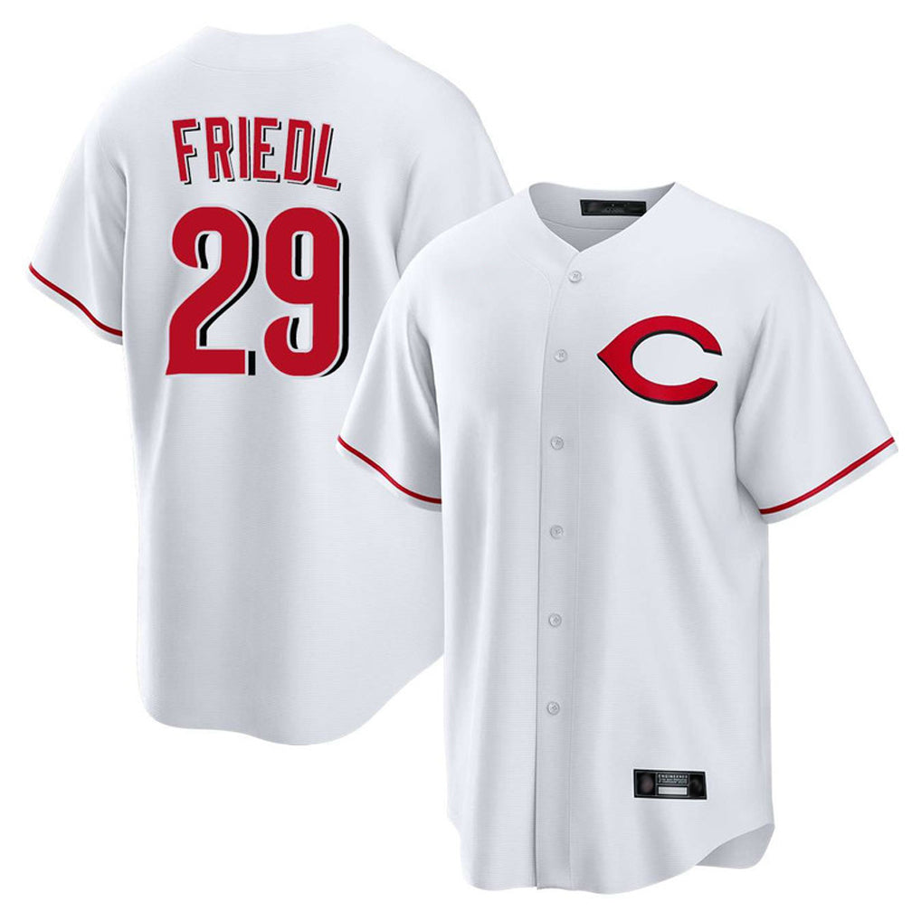 harde C.Reds #29 TJ Friedl Player White Home Game Stitched Jerseys