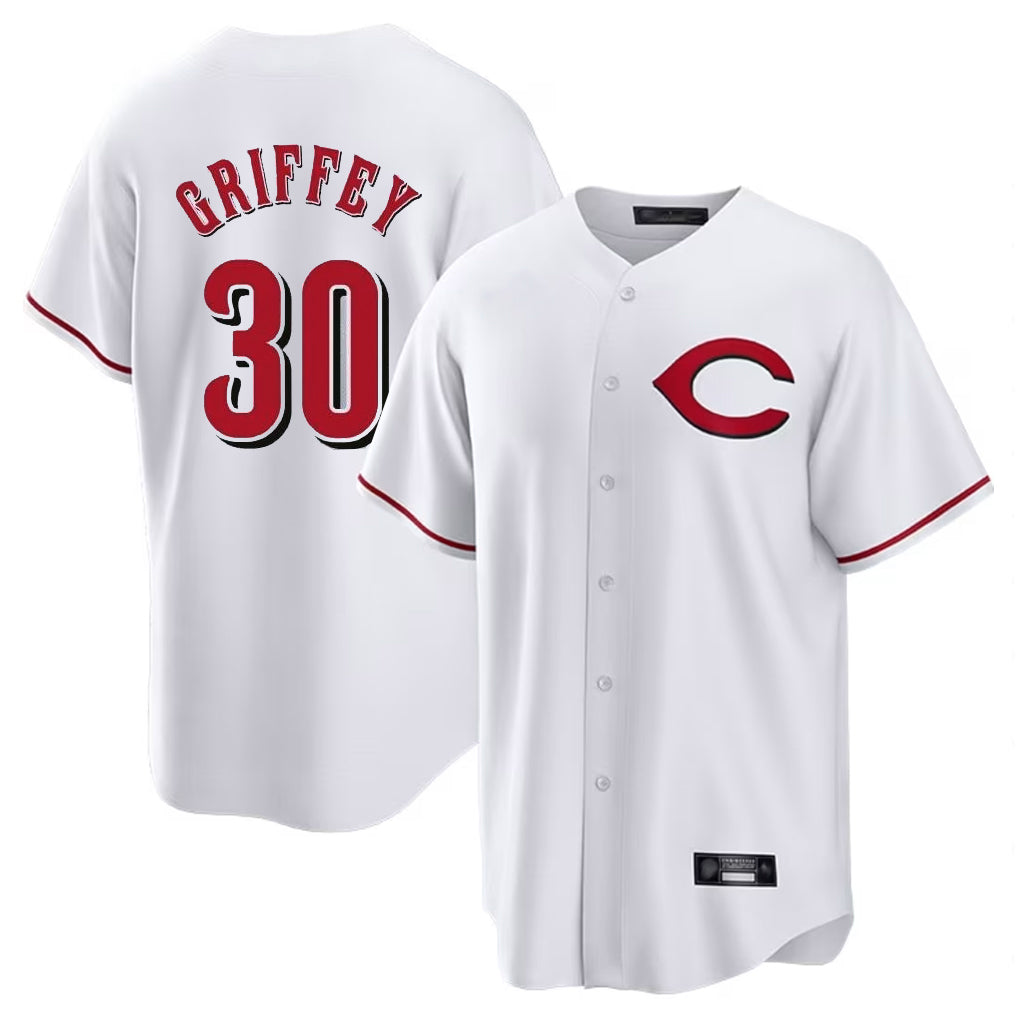 harde C.Reds #30 Ken Griffey Player White Home Game Stitched Jerseys