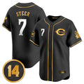 harde C.Reds #7 Spencer Steer Player Black-Gold Vapor Premier Limited Home Stitched Jerseys