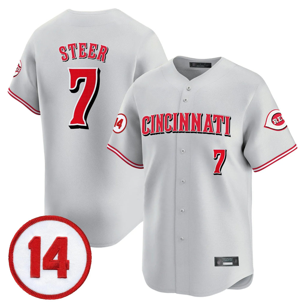 harde C.Reds #7 Spencer Steer Player Gray Vapor Premier Limited Home Stitched Jerseys