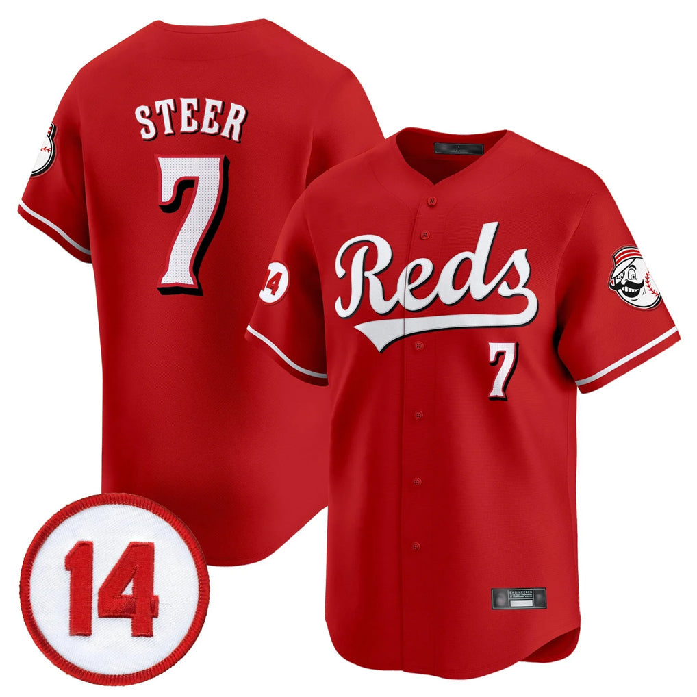 harde C.Reds #7 Spencer Steer Player Red Vapor Premier Limited Home Stitched Jerseys