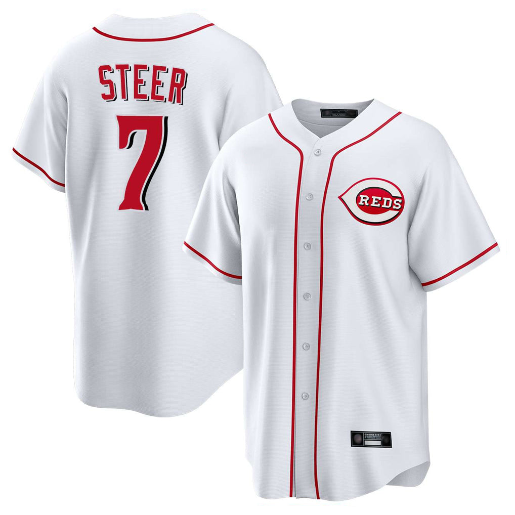 harde C.Reds #7 Spencer Steer Player White Game Home Stitched Jerseys