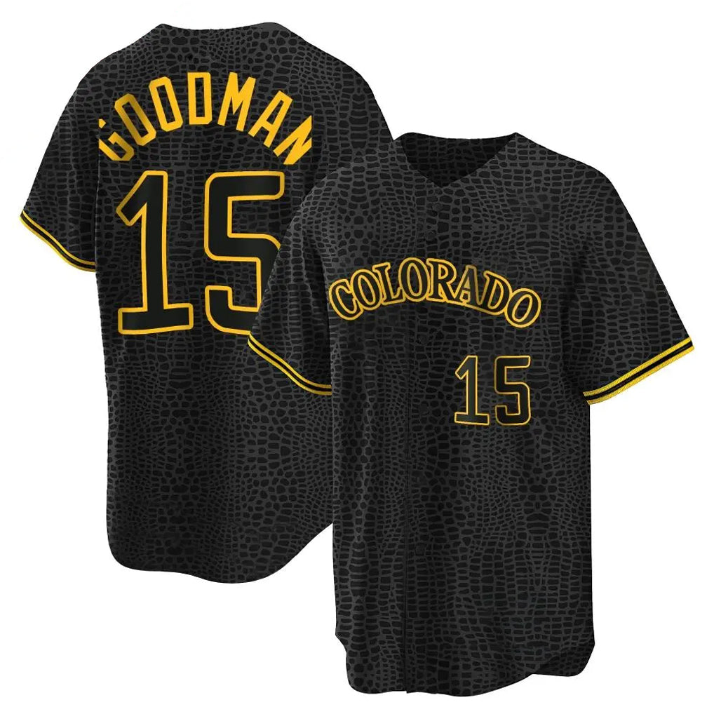 harde C.Rockies #15 Hunter Goodman Player Black Snake Skin City Home Game Stitched Jerseys