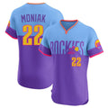 harde C.Rockies #22 Mickey Moniak Player Purple-Light Blue City Connect Limited Elite Home T-shirt Stitched Jerseys