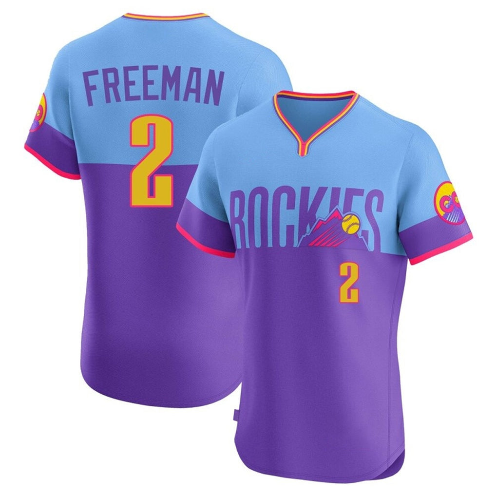harde C.Rockies #2 Tyler Freeman Player Purple-Light Blue City Connect Limited Elite Home T-shirt Stitched Jerseys