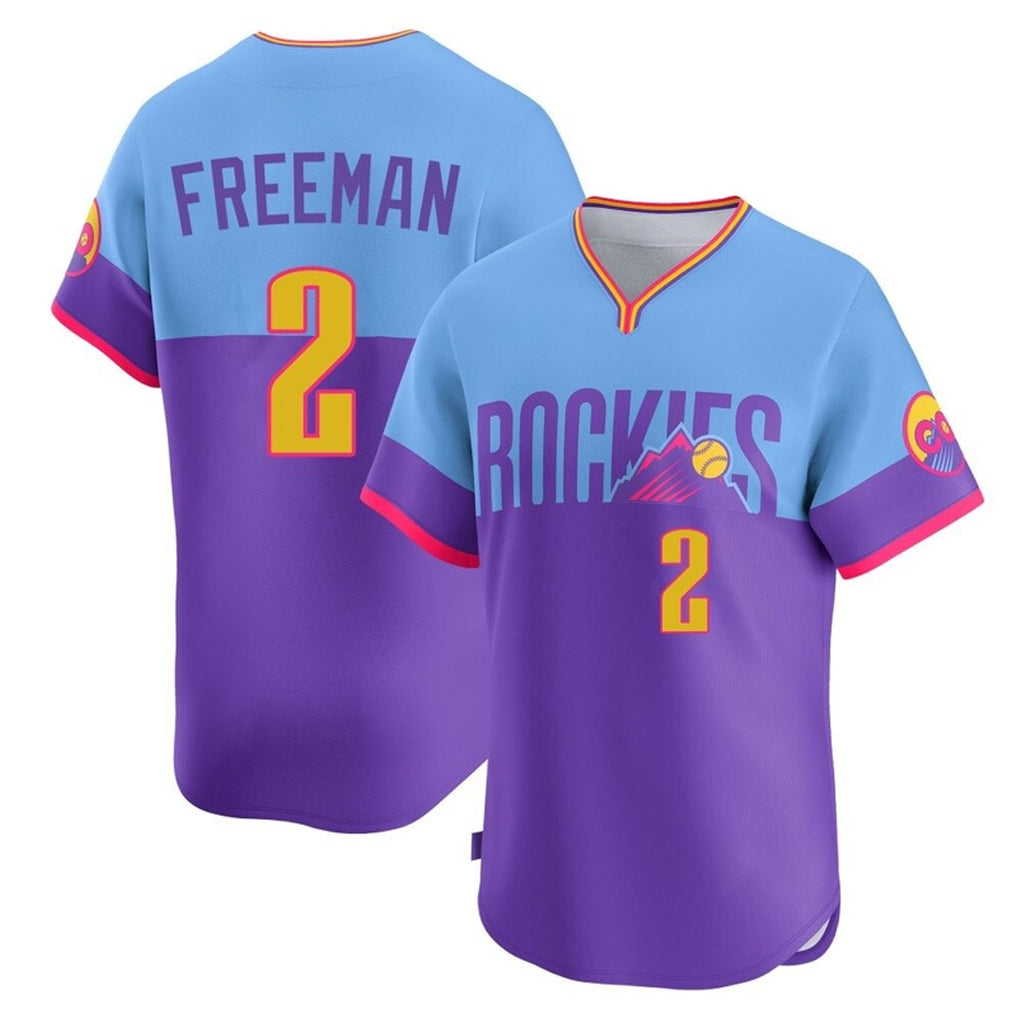harde C.Rockies #2 Tyler Freeman Player Purple-Light Blue City Connect Limited Home T-shirt Stitched Jerseys