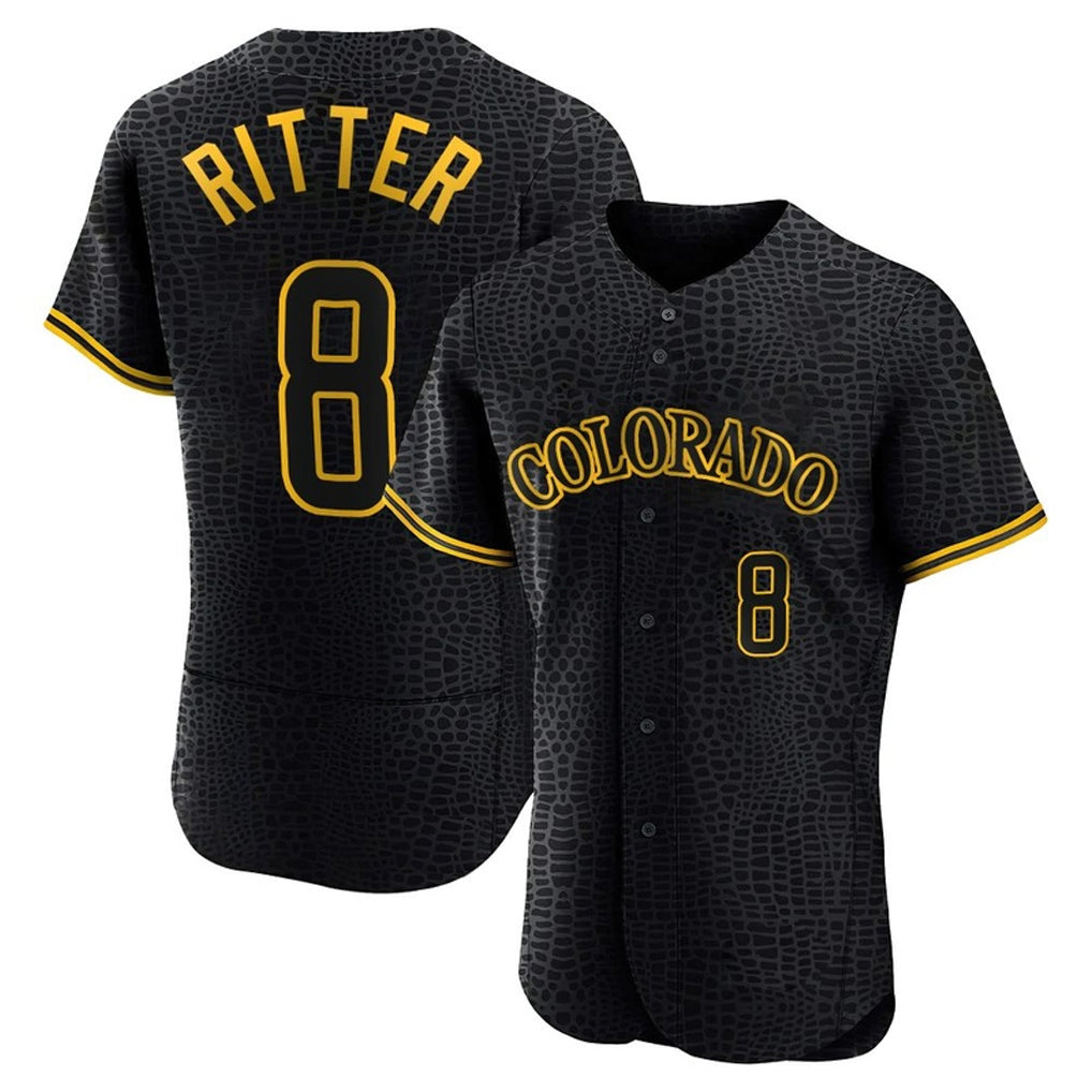 harde C.Rockies #8 Ryan Ritter Player Black Snake Skin City Limited Elite Home Stitched Jerseys
