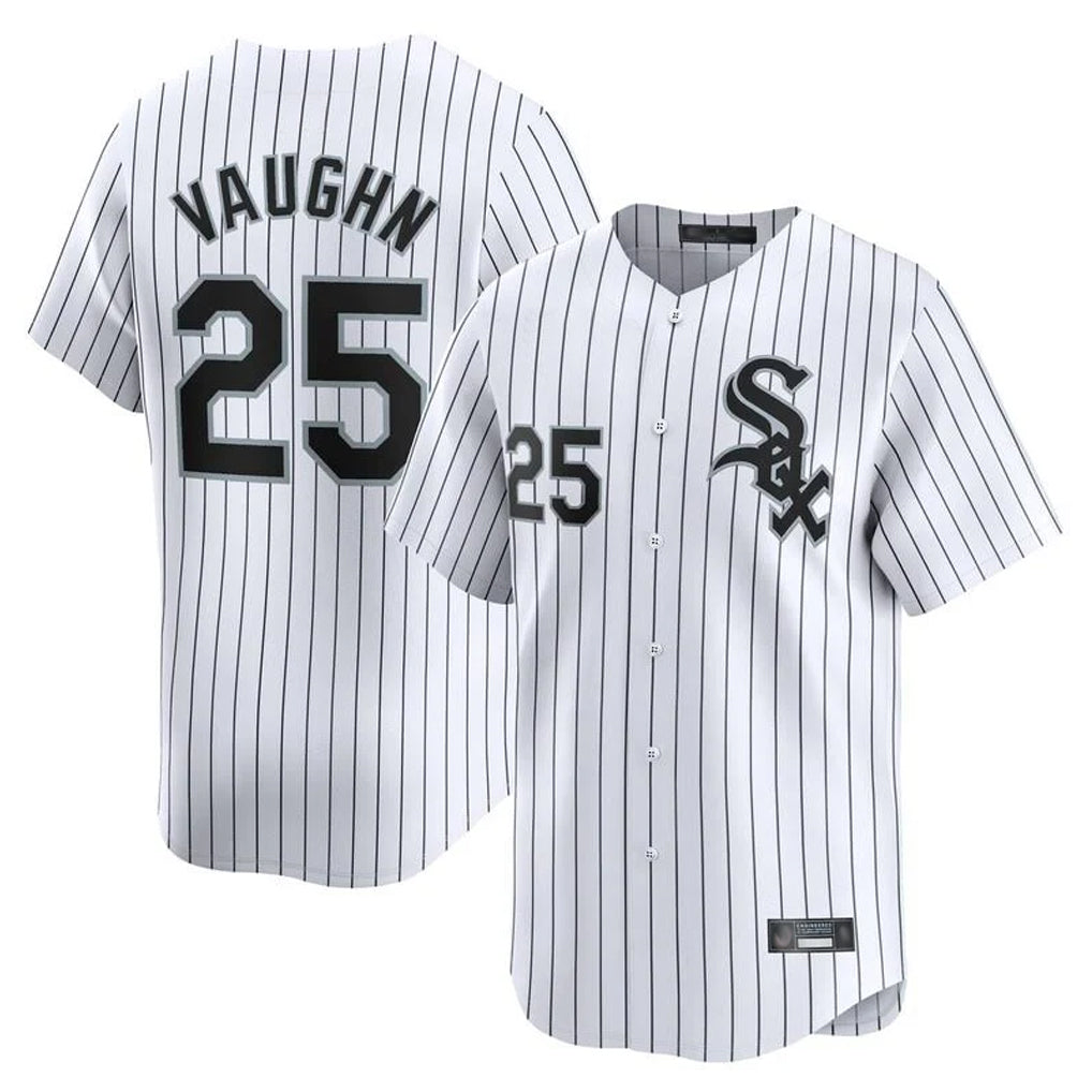 harde C.White Sox #25 Andrew Vaughn Player White Stripe Limited Home Stitched Jersey