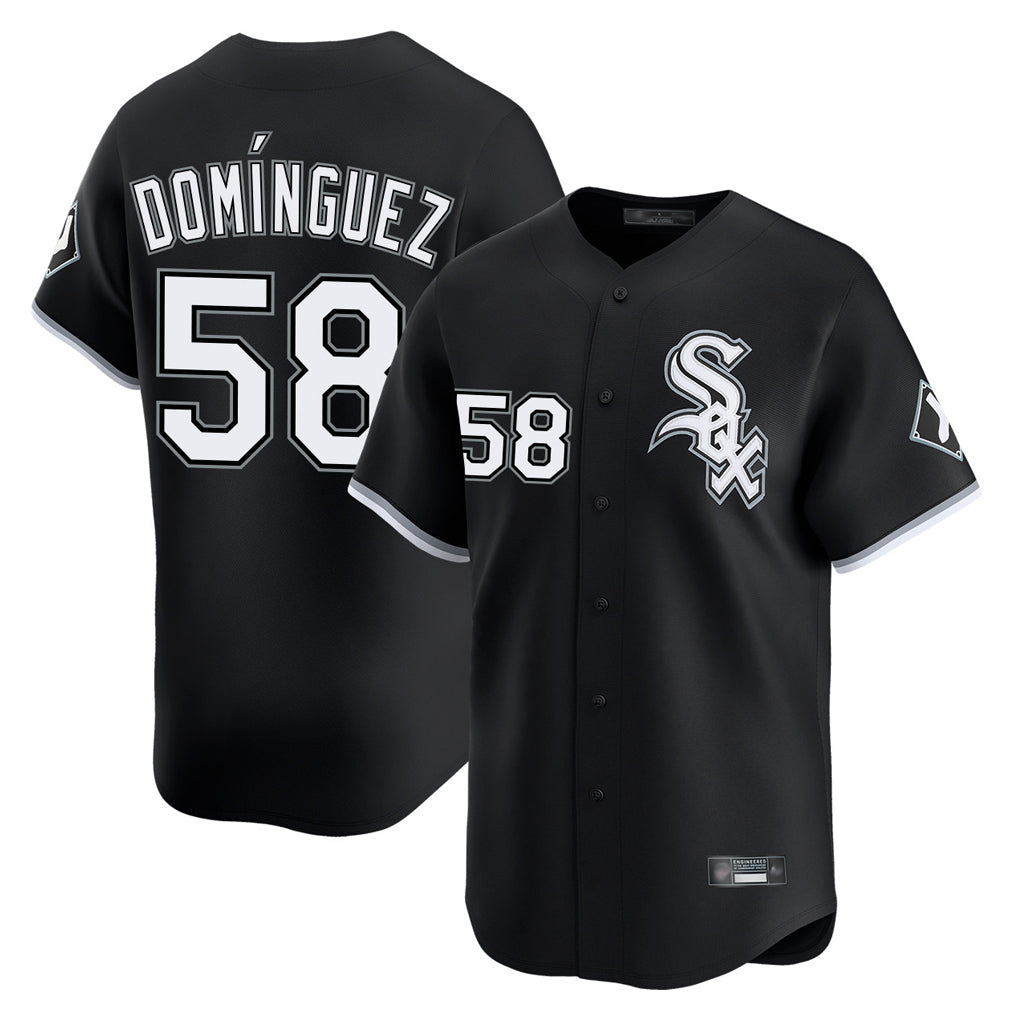 harde C.White Sox #58 Seranthony Dom¡§anguez Player Black Limited Home Stitched Jerseys