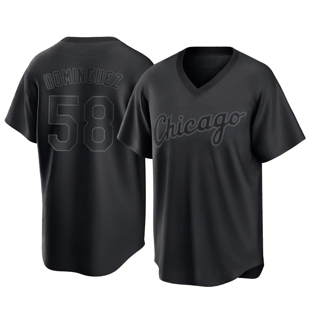 harde C.White Sox #58 Seranthony Dom¡§anguez Player Black T-shirt Home Game Stitched Jerseys