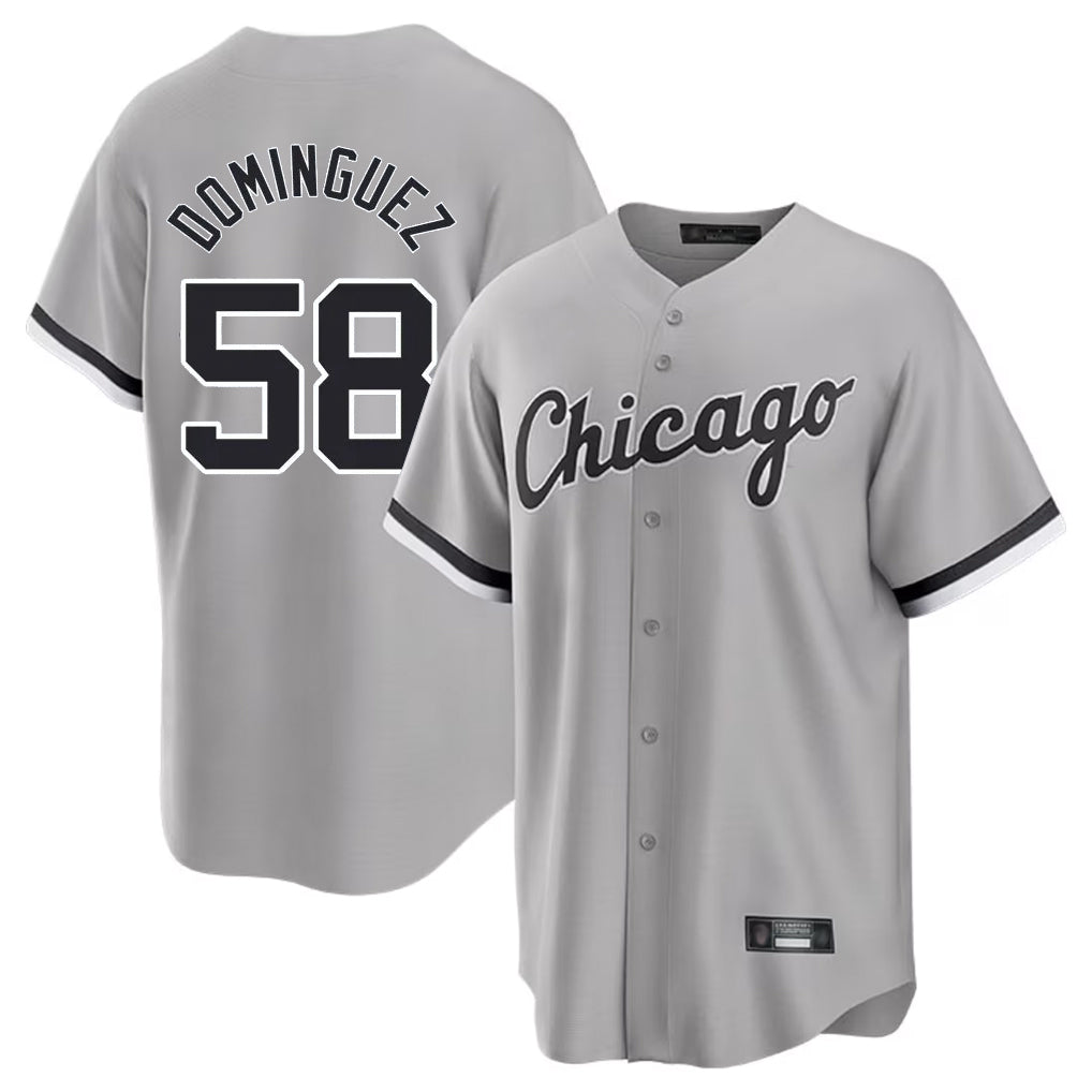 harde C.White Sox #58 Seranthony Dom¡§anguez Player Gray Home Game Stitched Jerseys