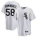 harde C.White Sox #58 Seranthony Dom¡§anguez Player White Stripe Home Game Stitched Jerseys