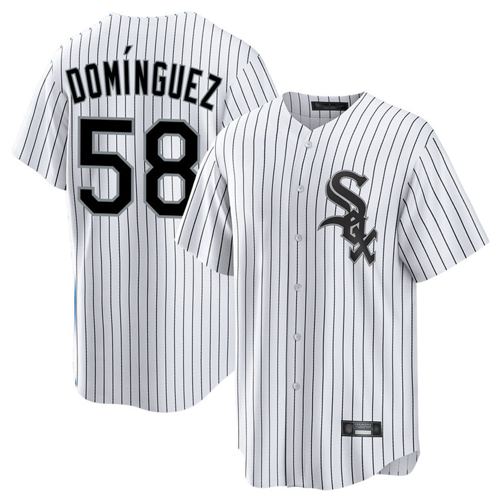harde C.White Sox #58 Seranthony Dom¡§anguez Player White Stripe Home Game Stitched Jerseys