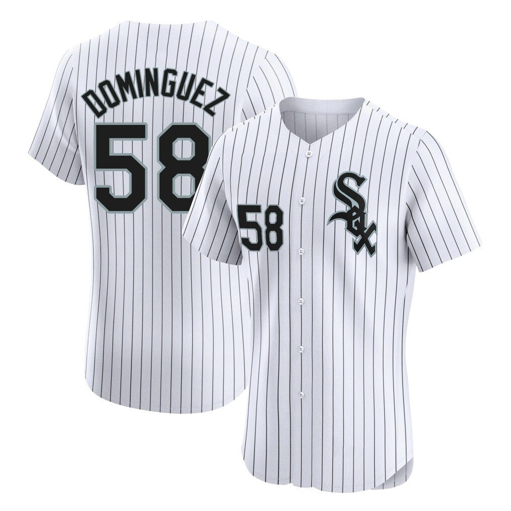 harde C.White Sox #58 Seranthony Dom¡§anguez Player White Stripe Limited Elite Home Stitched Jerseys