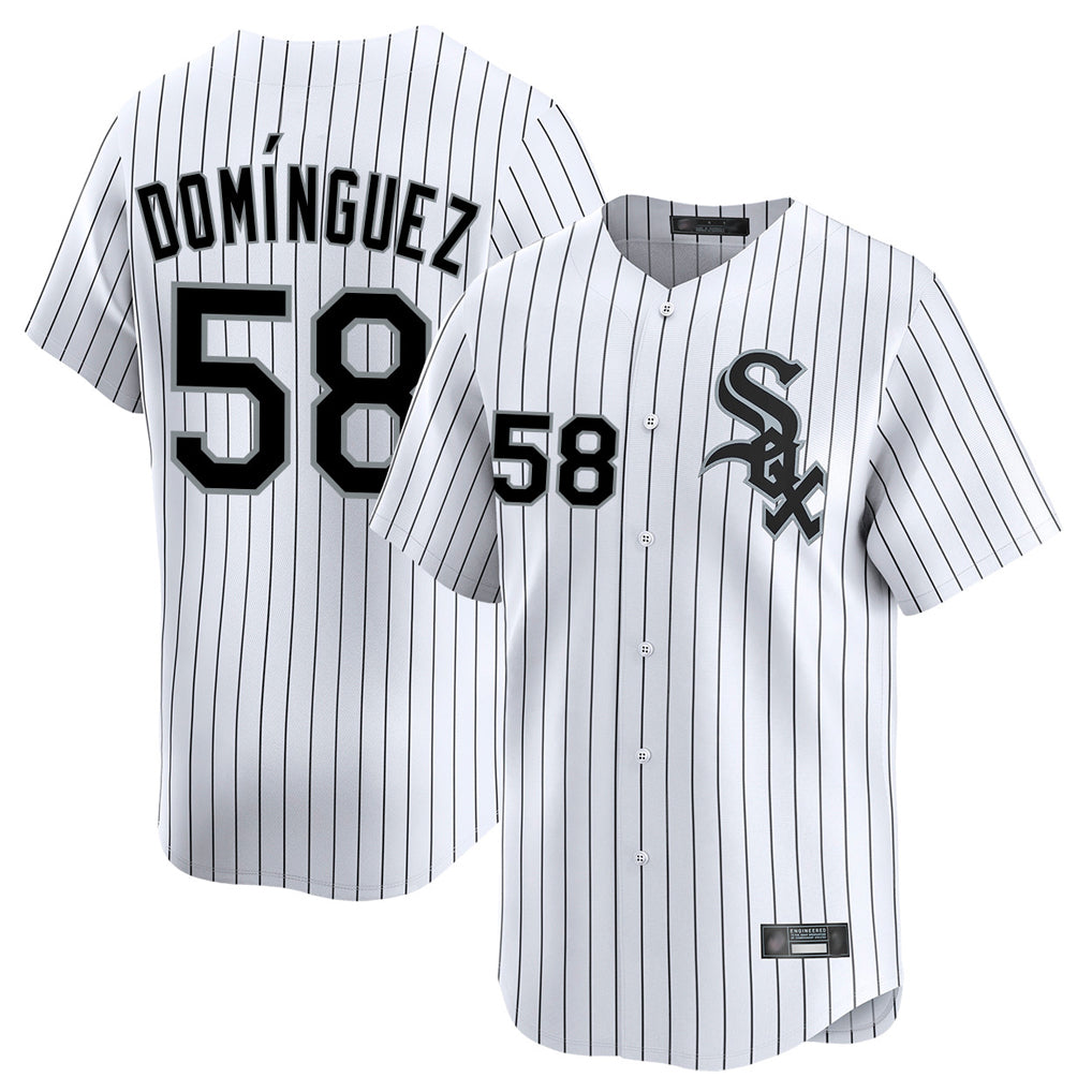 harde C.White Sox #58 Seranthony Dom¡§anguez Player White Stripe Limited Home Stitched Jerseys