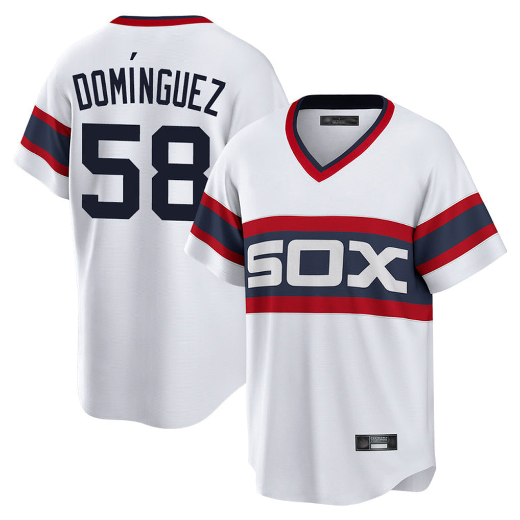 harde C.White Sox #58 Seranthony Dom¡§anguez Player White T-shirt Home Game Stitched Jerseys