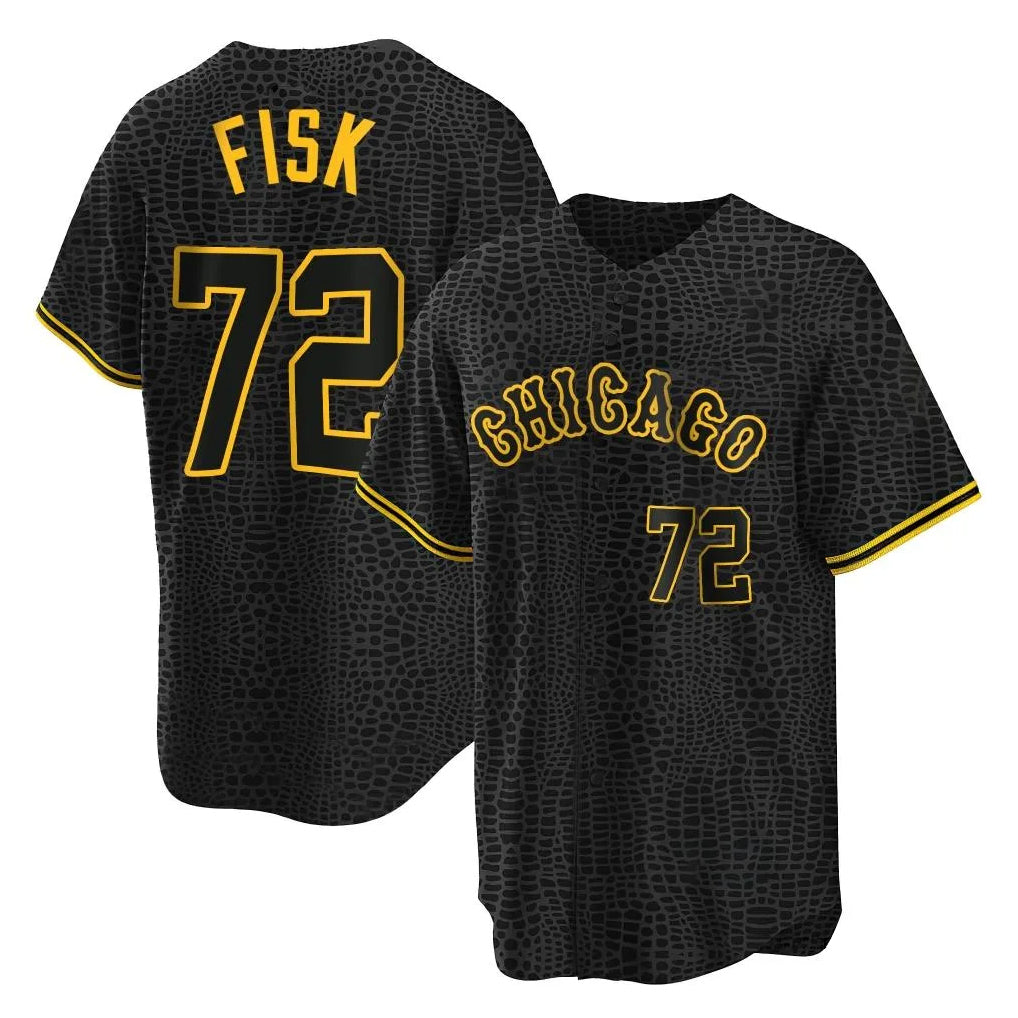harde C.White Sox #72 Carlton Fisk Player Black Snake Skin City Home Game Stitched Jerseys