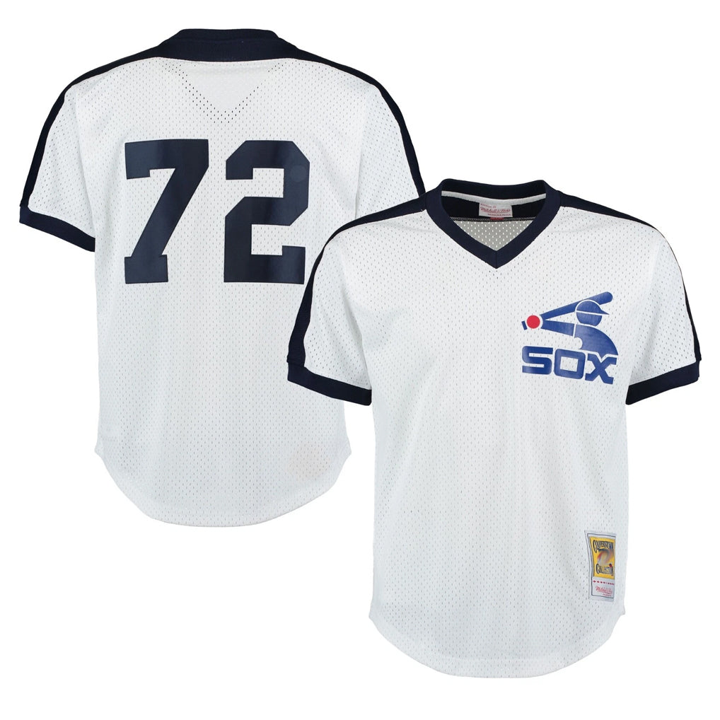 harde C.White Sox #72 Carlton Fisk Player White Mitchell & Ness Cooperstown Collection Mesh Game Stitched Jerseys