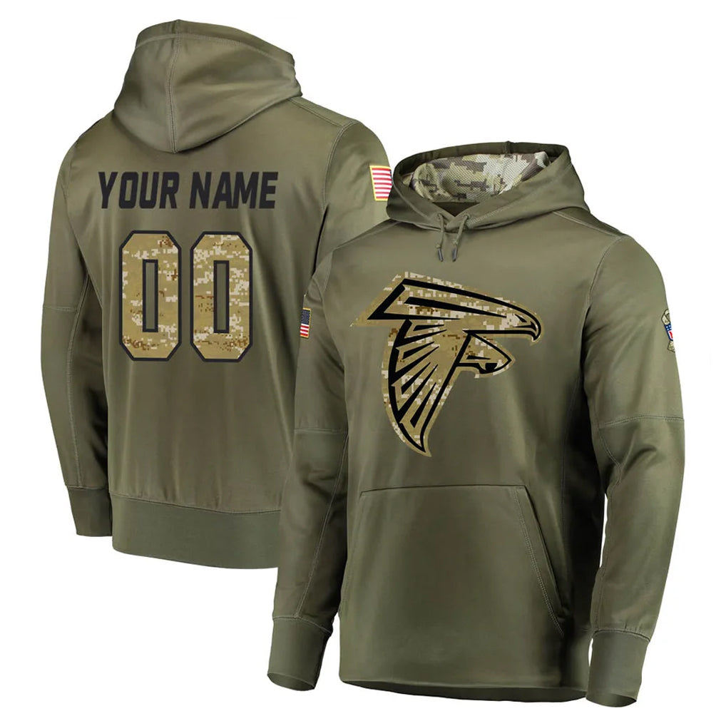 harde Custom A.Falcons Olive Salute to Service Club Fleece Hoodie Any Name & Numbers Stitched Jerseys
