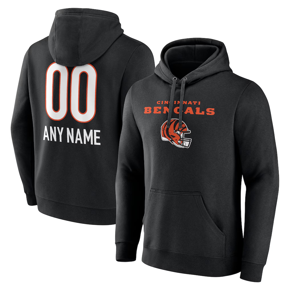 harde Custom C.Bengals Black Personalized Name & Number Team Wordmark Pullover Hoodie Stitched Jerseys