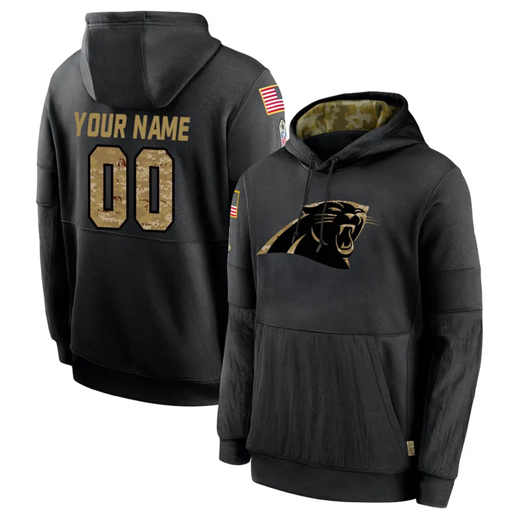 harde Custom C.Panthers Black Salute to Service Pullover Hoodies Any Name & Numbers Stitched Jerseys