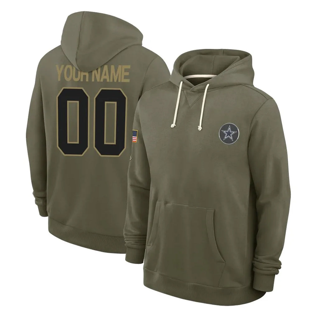 harde Custom D.Cowboys Olive Salute to Service Pullover Hoodies Limited Any Name & Numbers Stitched Jerseys