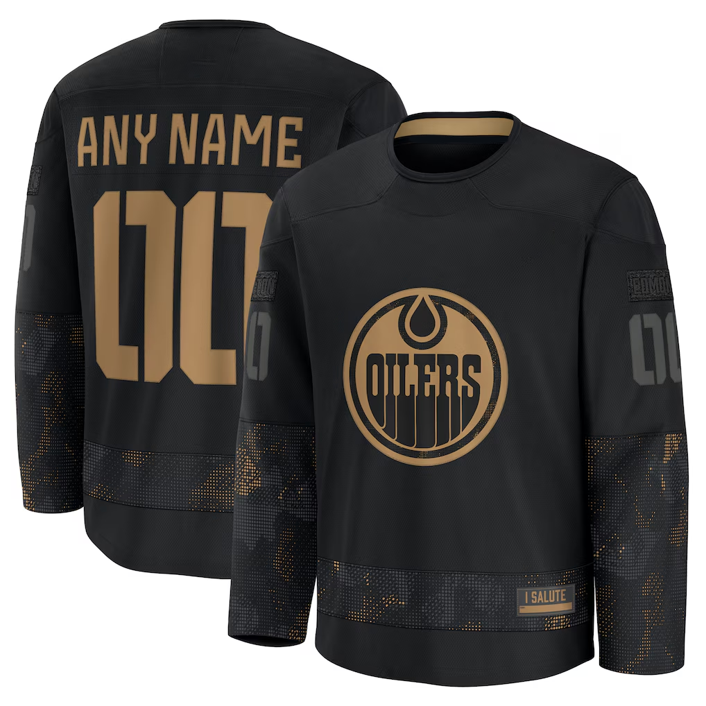 harde Custom E.Oilers Black 2024 Military Appreciation Practice Jerseys