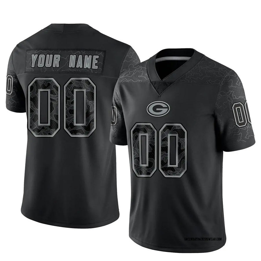 harde Custom GB.Packers Black REFLECTIVE Limited Stitched Jerseys