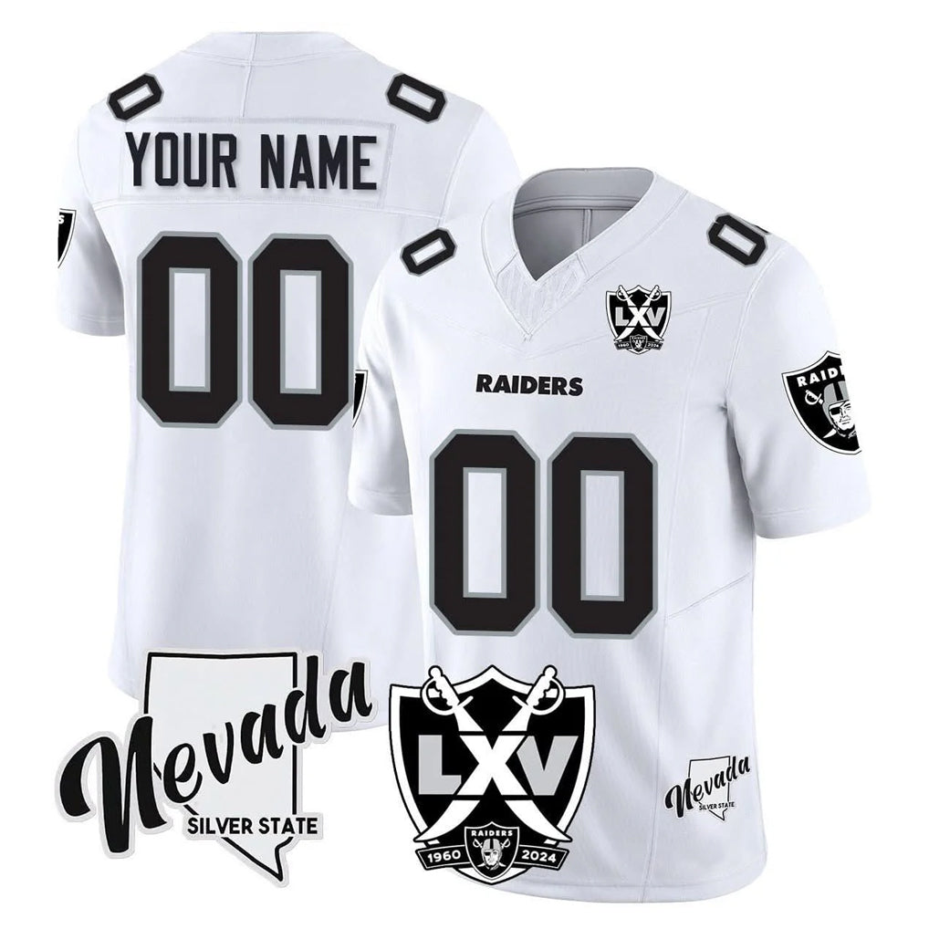 harde Custom LV.Raiders White 65th Anniversary Vapor Limited Home Game Any Name & Numbers Stitched Jerseys